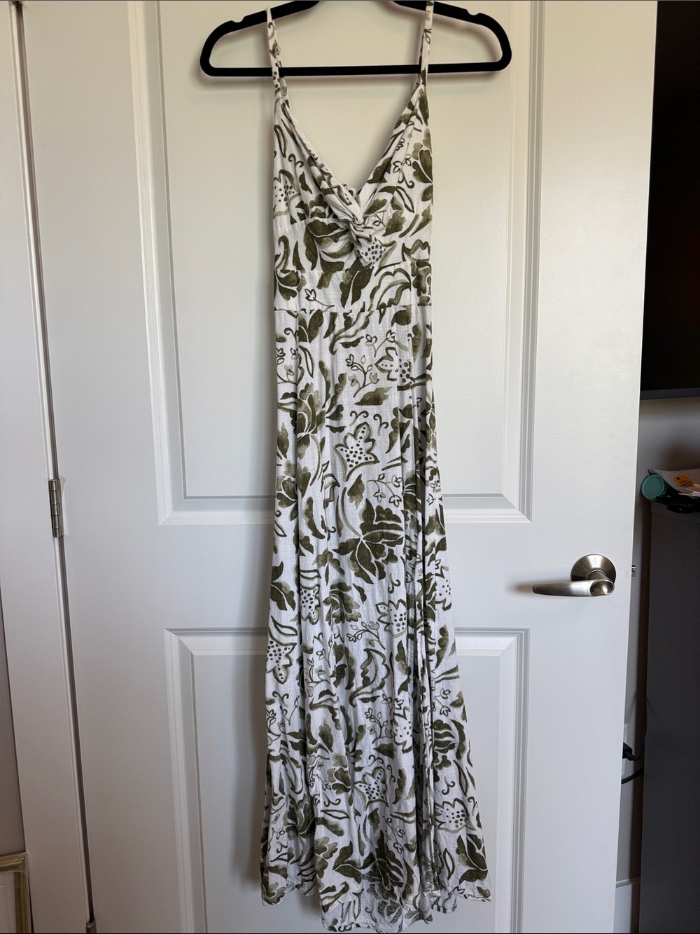 MSK Women’s Olive and White Floral Maxi Dress with Spaghetti Straps | Tie Back
